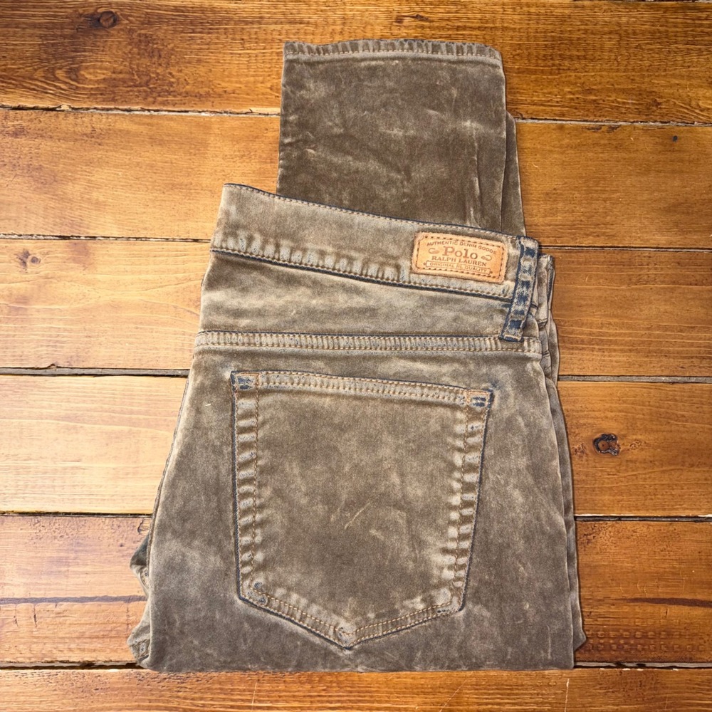 Polo Ralph Lauren Tompkins Mid Rise Skinny Jeans Women 31x29 Brown Velveteen SEE